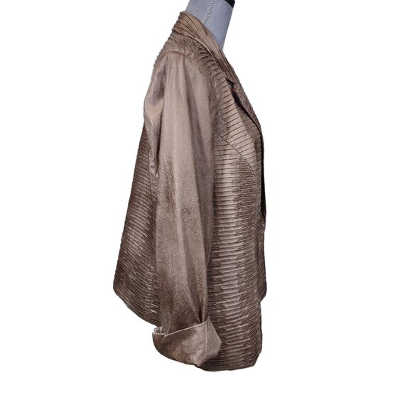 Erin London Pintuck Pleat Blazer Mocha 1 Button Sheen Lined Jacket Plus Sz 1X - Picture 7 of 11